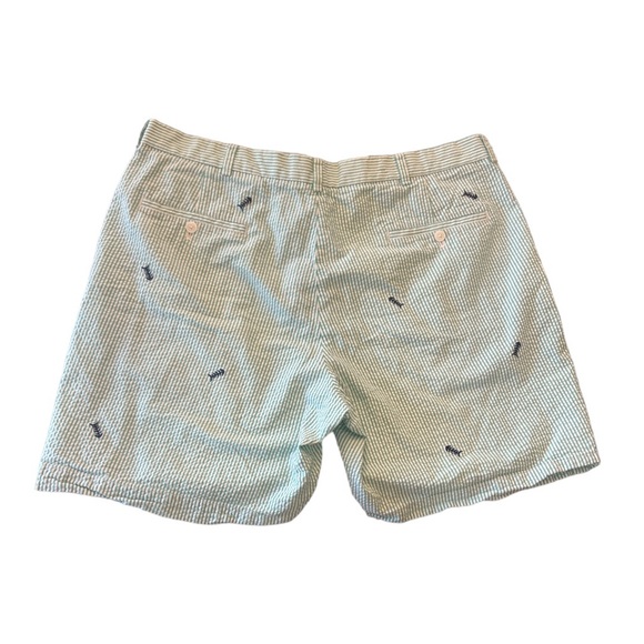 Brooks Brothers Seersucker 40 Waist Green & White With Fish Embroidered Shorts - Picture 2 of 10